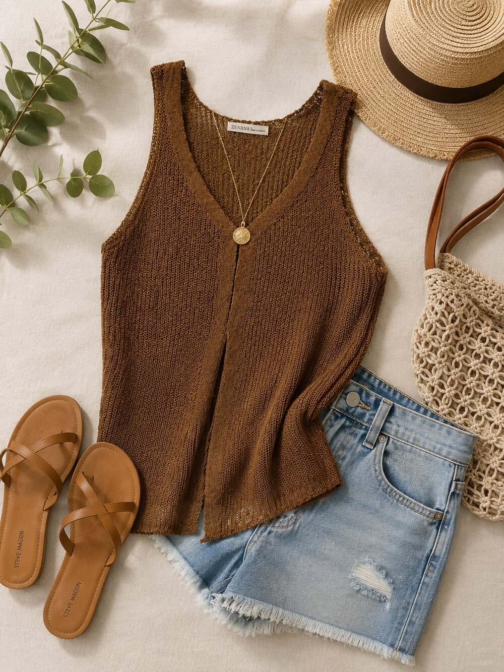 NWOT Zenana Brown Knit Tank Top Sz L or M.   Runs small